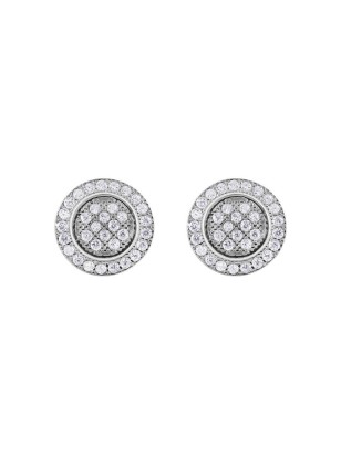 11mm Round Cubic Zirconia Pave Set CZ Post Back Sterling Silver Stud Earrings