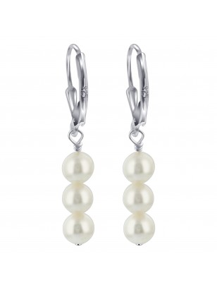 1 Pair 925 Sterling Silver Swarovski Elements White Freshwater Pearl Drop Earrings for Women