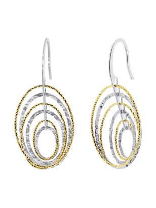 1 Pair Two Tone 925 Sterling Silver Hollow Oval Hoops Dangle Earrings for Women