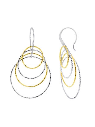 1 Pair Two Tone Rhodium Plated 925 Sterling Silver Hollow Round Hoops Drop Earrings for Women