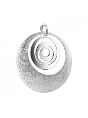 17mm Swirled Scratched Circle 925 Sterling Silver Pendant