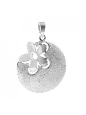 925 Sterling Silver 1 inch scratch Circle with Flower Pendant